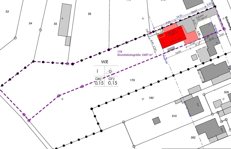 Lageplan mit Neubau 